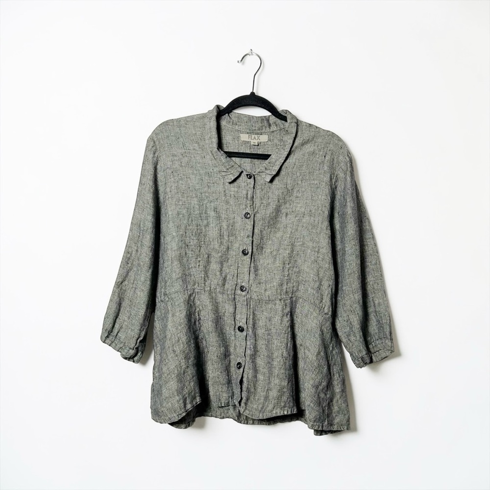 FLAX Grey 100% Linen Button Front Tunic